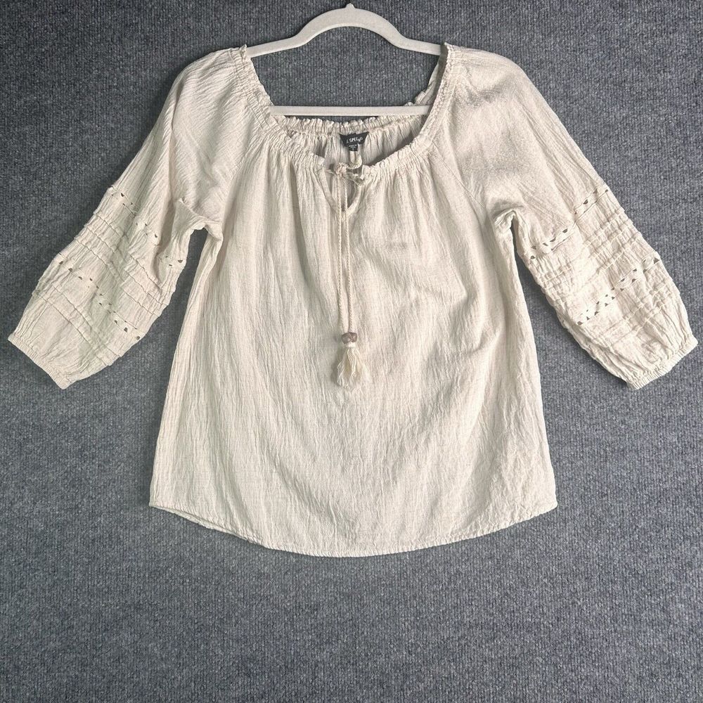 Unique Spectrum Top Blouse Size Small Crochet Boho Rayon Linen